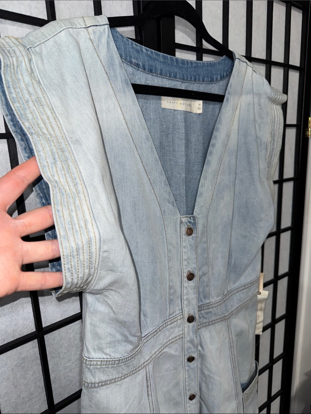 Happy Nature by Kate Hudson Denim Midi Dress 12 Light Wash Button Front Pockets - Picture 5 of 12